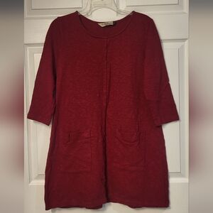 Chalet Et Cici Red 3/4 Sleeve Cotton Pull Over Lagenlook Tunic W/Pockets Medium